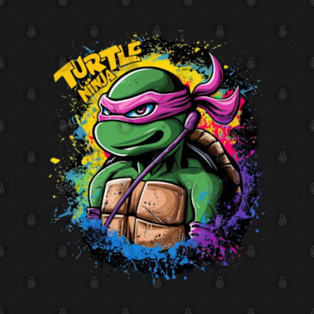 A striking and vibrant illustration of a ninja turtle, wearing a pair of sleek headphones_1 by YolandaRoberts