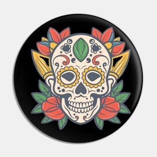 Traditional Floral Skull tattoo Pin