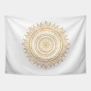 Elegant Gold Mandala Sunflower White Pattern Tapestry