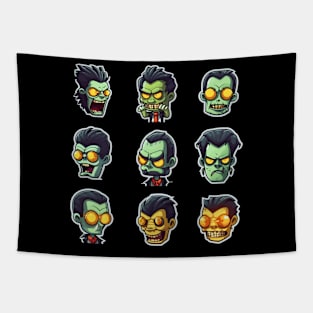 Funky Frankenstein Faces Halloween Costume Tapestry