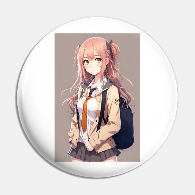 Anime Girl Cute Student Sexy with Backpack Pin by Bubblebug