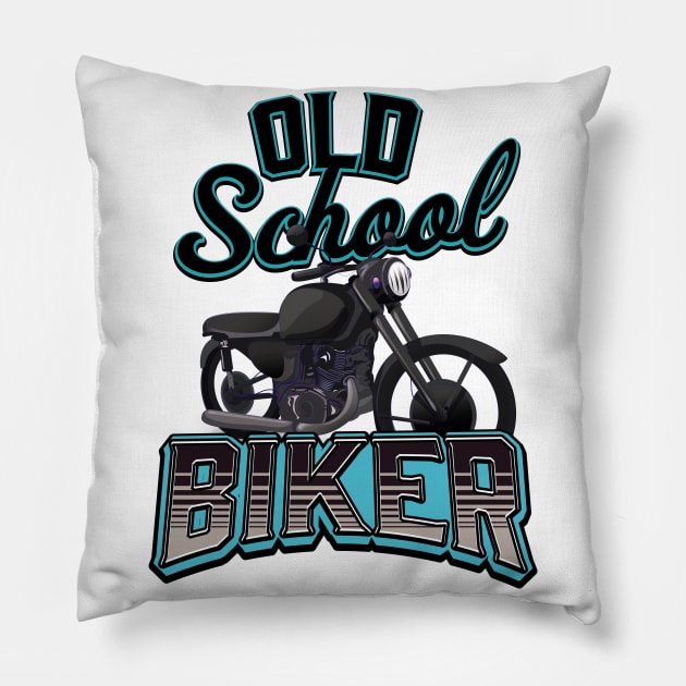 Old School Biker Cyan Pillow by nickemporium1