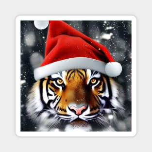 Tiger with Christmas Hat Magnet