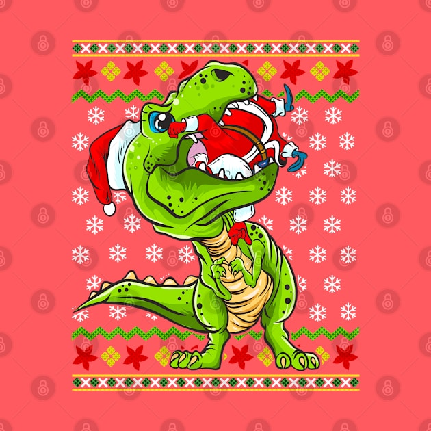 T Rex Eating Santa Claus Ugly Christmas Sweater by E