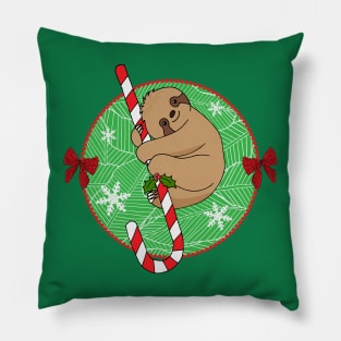 Christmas Cute Sloth and Candy Cane Pillow