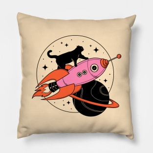 Space Walker Black Cat in beige Pillow