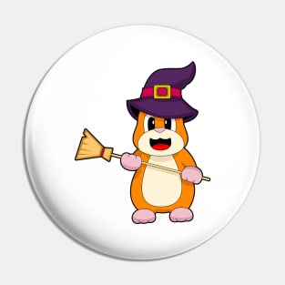Hamster Halloween Witch Broom Pin