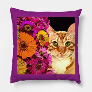 Ginger Cat with flowers Pillow