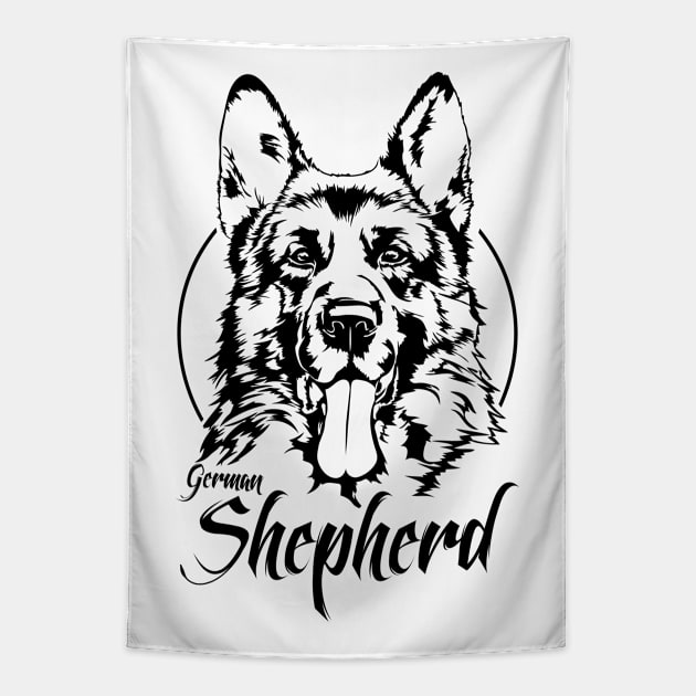 German Shepherd dog portrait Tapestry by wilsigns