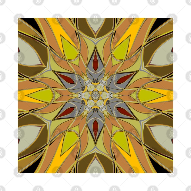 Cartoon Mandala Flower Yellow Grey and Red by WormholeOrbital