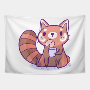 Red Panda Drinking Coffee Tapestry