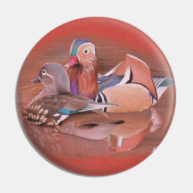 Mandarin Ducks Pin by Sandra Warmerdam