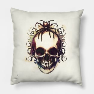 Skull, spider, vintage, retro, Victorian gothic, spider, Halloween, creepy Pillow