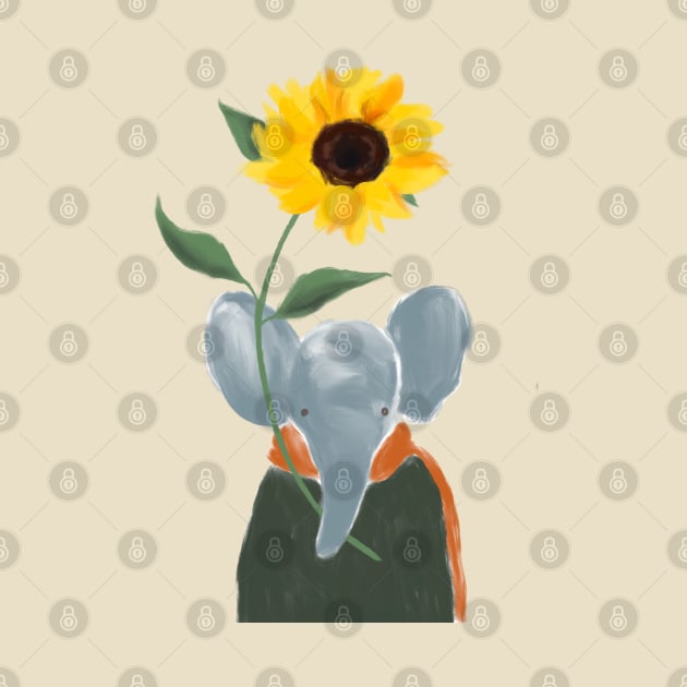 Elephant with Sunflower by kozinoart