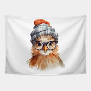 Cozy Chicken in a Blue Plaid Hat Tapestry