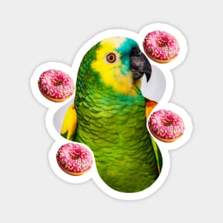 green parrot with pink donuts Magnet