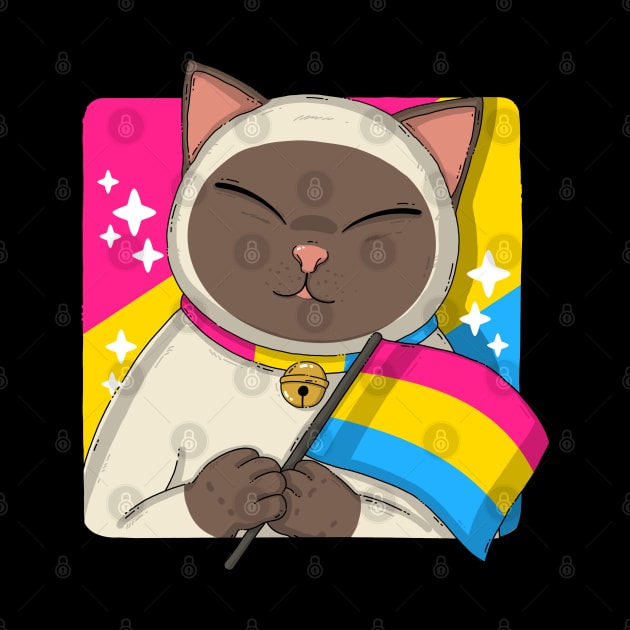 Cute Siamese Cat Holding Pansexual Pride Flag by Japanese Neko