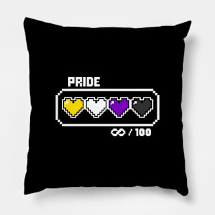 Non-binary Pride Videogame Life Bar Hearts Pillow