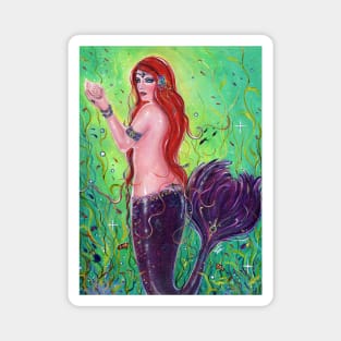 Evania colorful mermaid art by Renee Lavoie Magnet