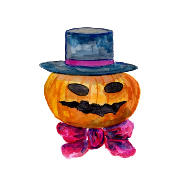 Carved Pumpkin Head with Blue Hat and Bowtie by ZeichenbloQ