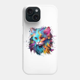 Cute Cat Face of Colorful Rainbow Paint Phone Case