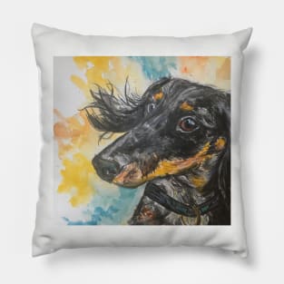 Sausage dog , watercolour background Pillow