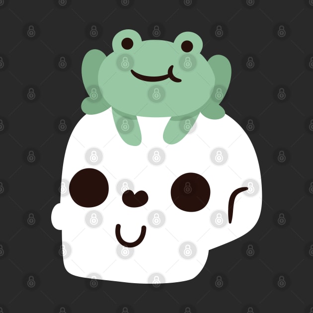Cute Frog On Happy Skull Skeleton by rustydoodle