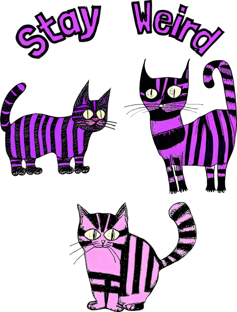 Stay Weird Purple Striped Cats Kids T-Shirt by Ravenglow