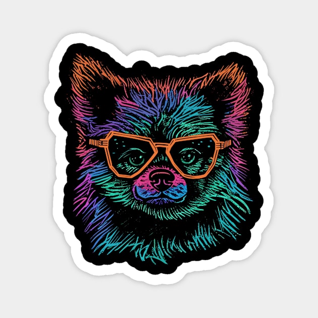 Colorful Pomeranian Dog with Hipster Glasses Magnet by TeeTrendz