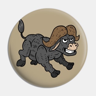 a angry african cape buffalo running. a funny cartoon animal illustration. Pin