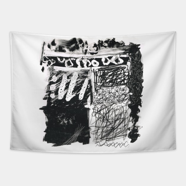 Monochrome Print Mark-Making Scribbles Tapestry by Stranger Than Blonde