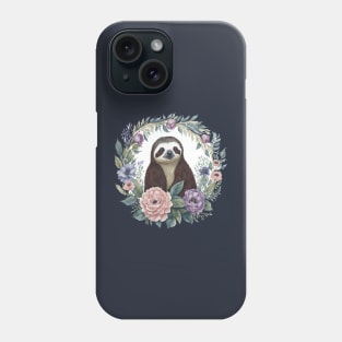 Sloth Portrait with Wreath Of Flowers Watercolor Mothers Day Phone Case