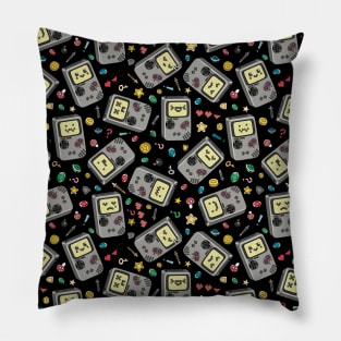 Kawaii Video Game Consoles Emojis 90's Pattern Black Pillow