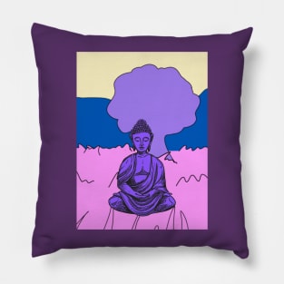 Vibrant Pink Purple and Blue Buddha Graphic Pillow