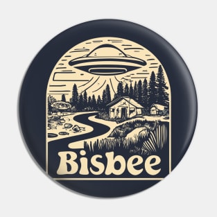 Vintage Bisbee Arizona UFO in Nature Art - Enigmatic Extraterrestrial Scene Pin