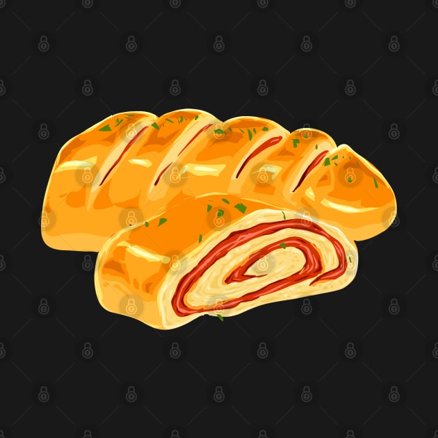 Drawing of a pizza Stromboli by Modern Medieval Design