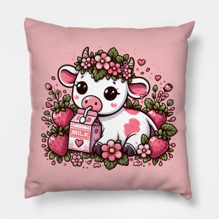 Cow Strawberry Milk Pillow