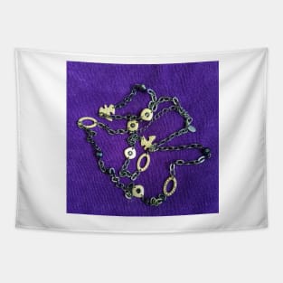 Black and gold chain with Doves on a deep purple background Tapestry