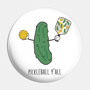 Pickle with pickleball and paddle illustration, Pickleball Y'all Pin