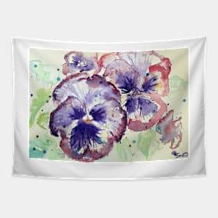 Purple Pansy Flower Watercolor Tapestry