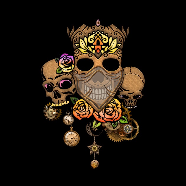 Steampunk skulls with flowers by Nicky2342