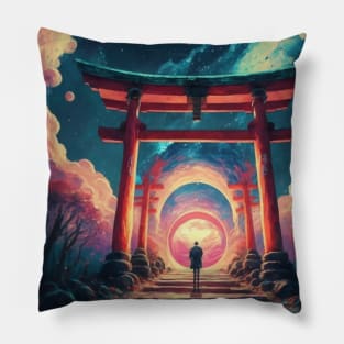 Torii Gate - Impressionism Science Fiction Pillow