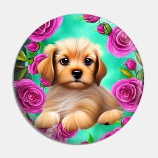 Cute Puppy in Roses Pin