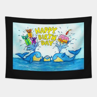 Happy Birthday Whales Tapestry