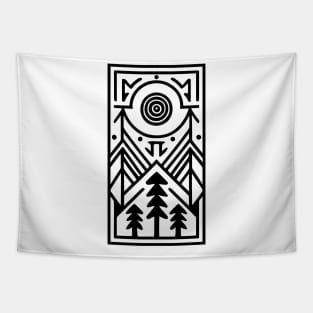 Spurce Trees Tribal Line Art (Black) Tapestry