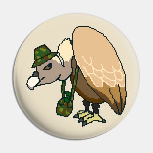 Vulture with camouflage pattern hat and water bottle Pin