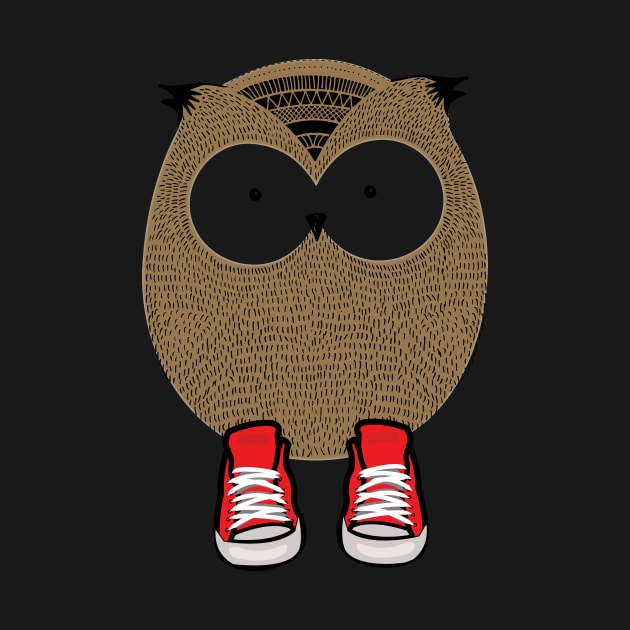 "Owl in Red Sneakers" Soft Cotton by LGull2018