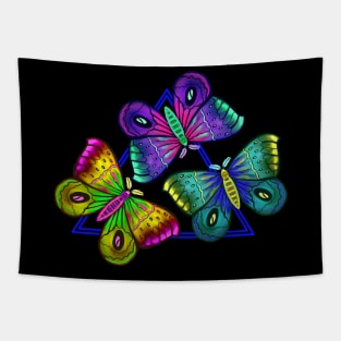 Neon Moths in a Triangle Pattern Tapestry