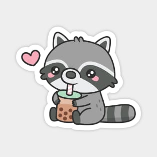 Cute Raccoon Loves Boba Tea Magnet