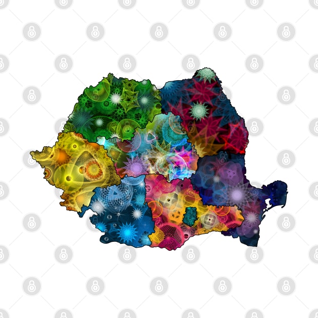 Spirograph Patterned Romania Counties Map by RachelEDesigns